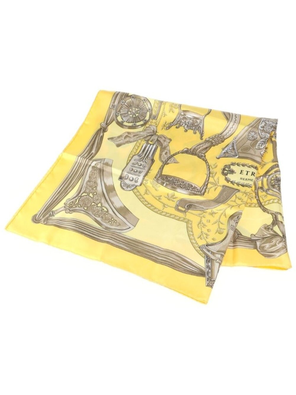 Hermes Harness Pattern Carre 90 Silk Scarf Yellow